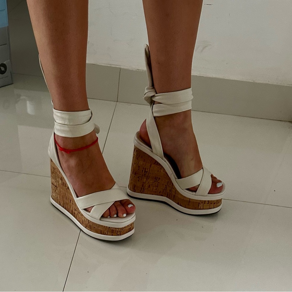 Schutz Vitoria Leather Cork Platform Lace Up Wedges